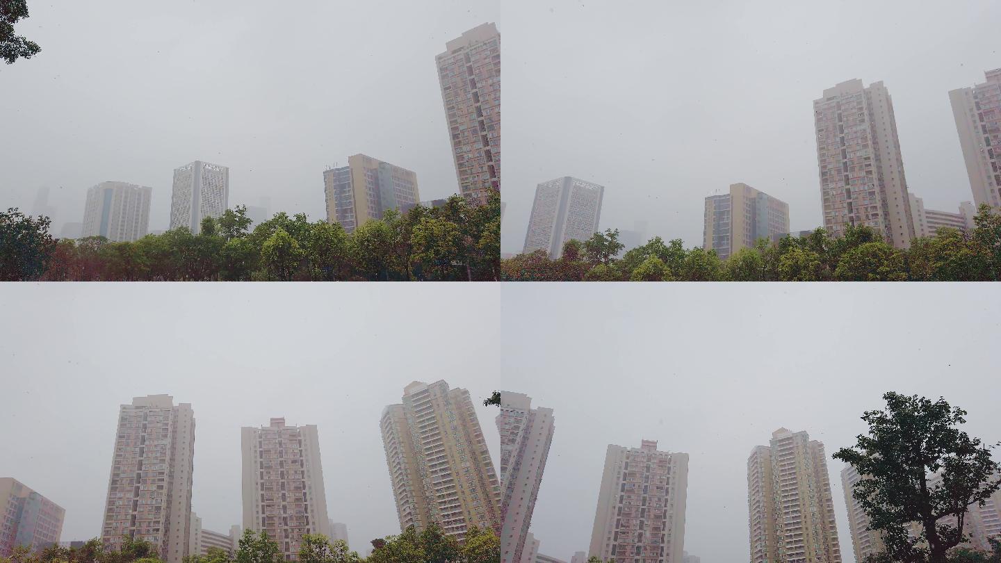0075_D实拍城市建筑雨蒙蒙能见度低