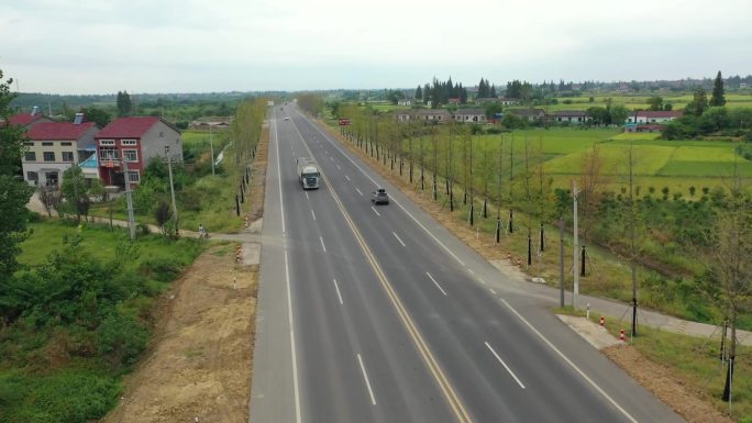 原创湖北G318国道乡村农田公路交通风光