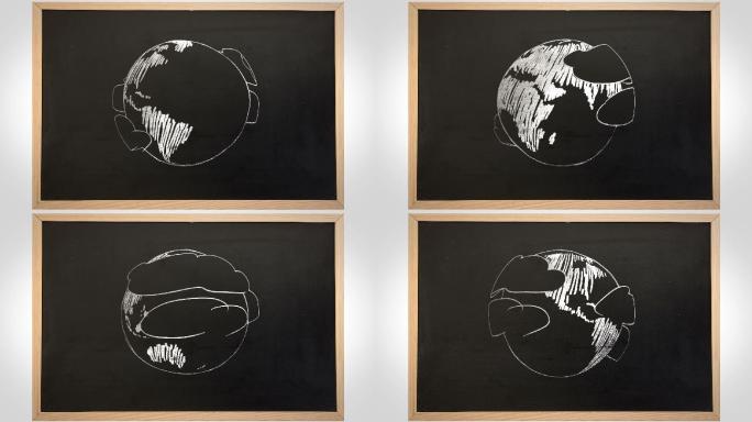 绘制的地球在黑板上旋转的动画