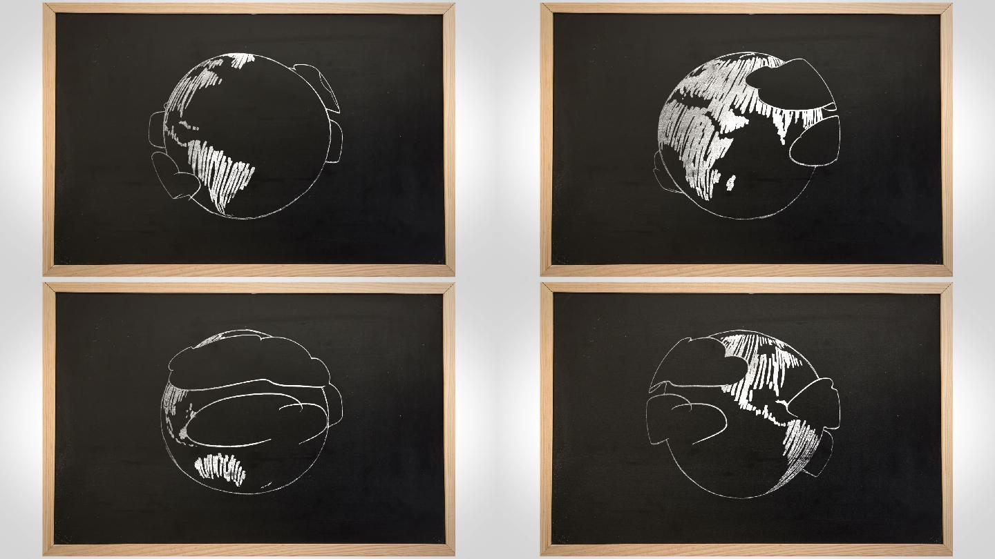 绘制的地球在黑板上旋转的动画