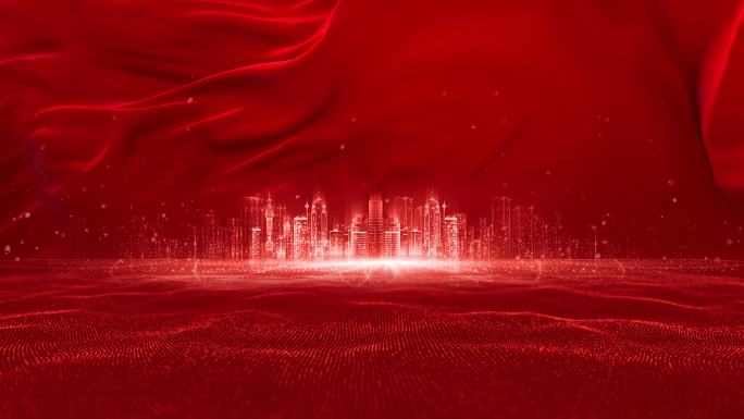 红色科技城市背景光线数字背景定版
