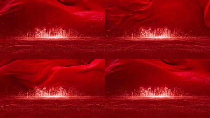 红色科技城市背景光线数字背景定版
