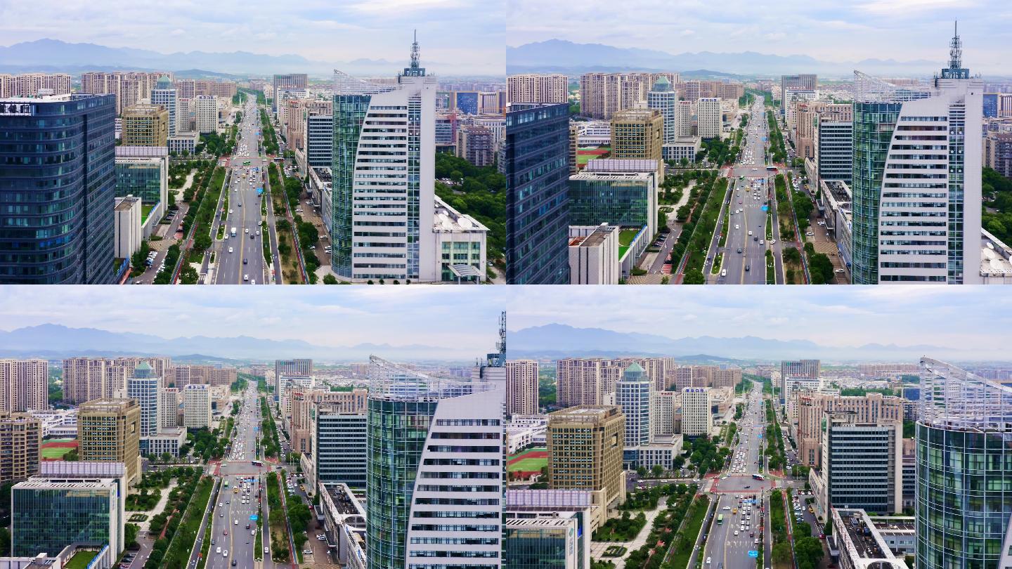 航拍衢州市区道路和现代城市建筑