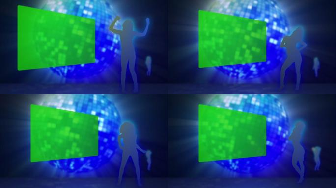 动画的四个屏幕在色度键对抗一个迪斯科球