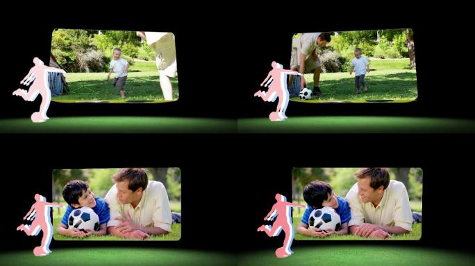家庭在公园里玩足球视频动画特效