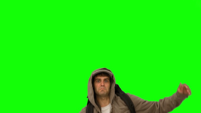 绿色屏幕上男人跳起来特写