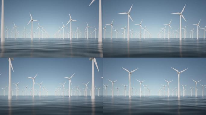 海上的风力发电场C4D动画