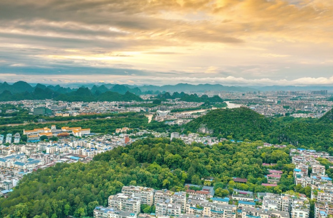 桂林城区市区大气风光风景航拍延时日落公园