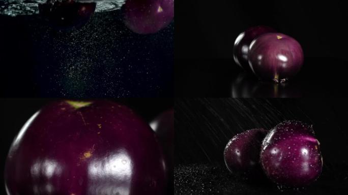 棚拍纯色背景紫色圆茄子