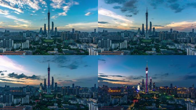 【4k】广州塔中轴线日落日转夜景延时素材