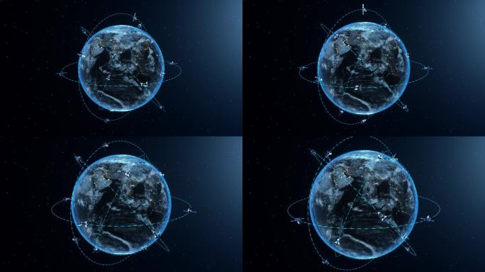 太空远望地球 卫星绕地飞行 无线网络