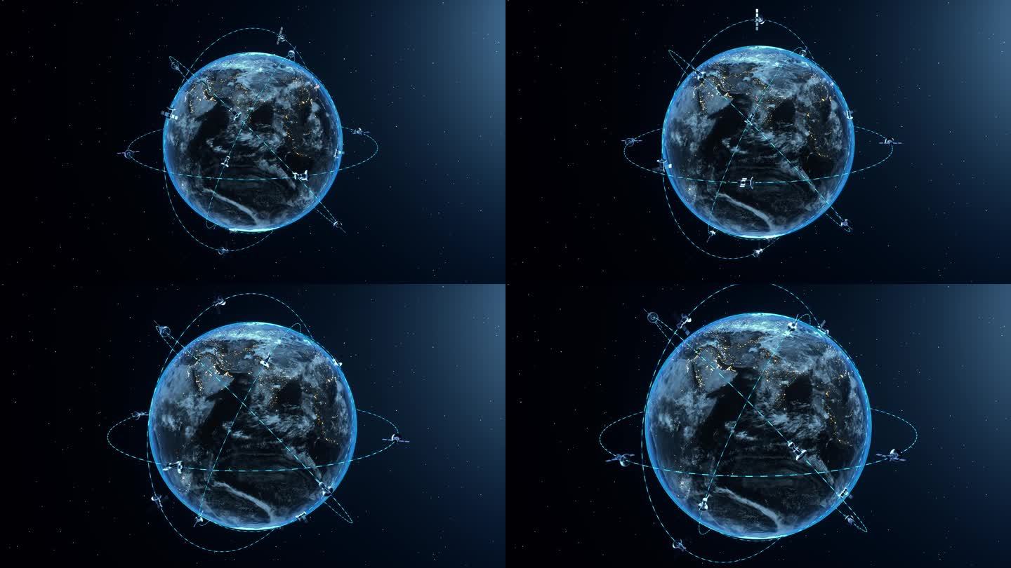 太空远望地球 卫星绕地飞行 无线网络