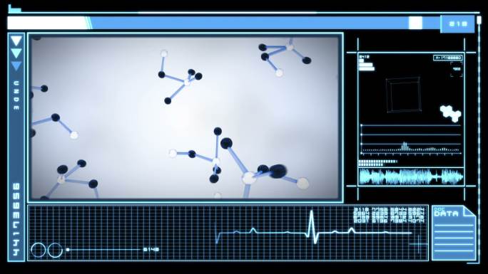 医学数字界面显示分子呈蓝色和黑色