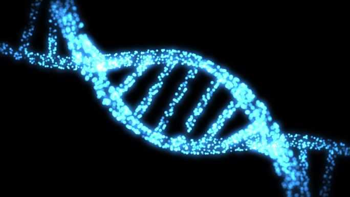 闪烁的蓝色中出现和消失的DNA螺旋