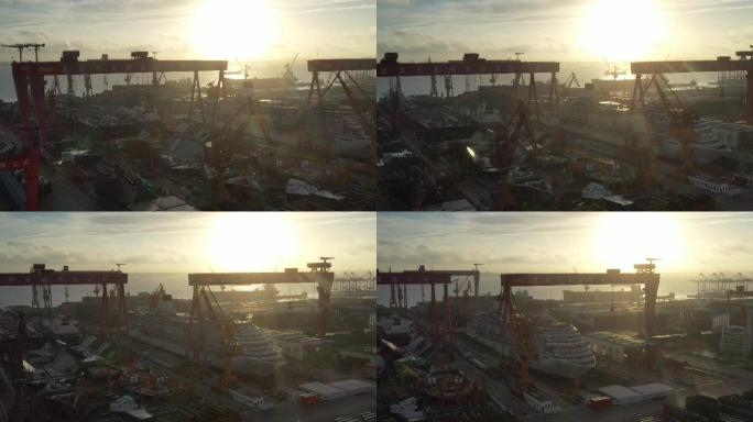 4K原素材-航拍上海外高桥造船厂