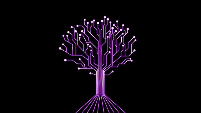 4K紫色科技树生长流动光线通道视频1