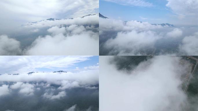 太行山上蓝天白云大气穿云航拍镜头