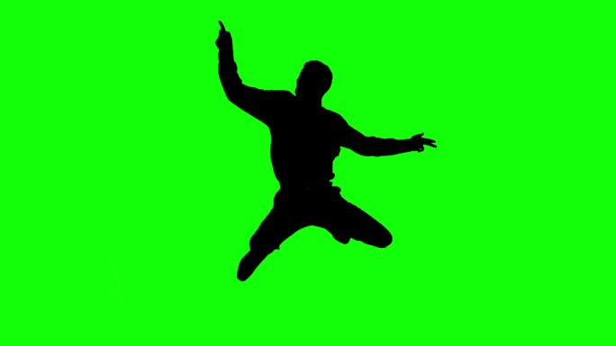 绿色背景下黑色男人剪影跳舞特效