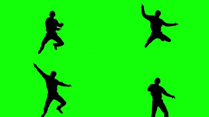 绿色背景下黑色男人剪影跳舞特效