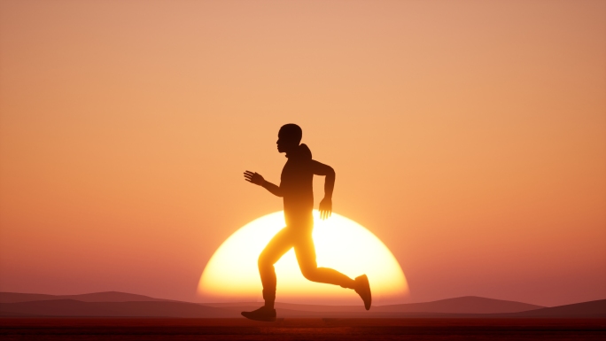 运动员奔跑迎接日出追逐太阳剪影