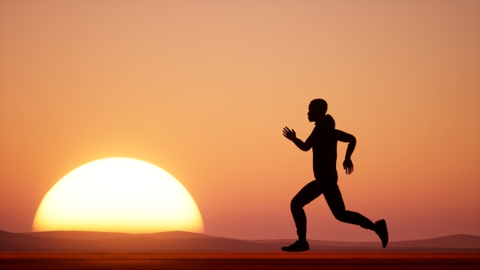 运动员奔跑迎接日出追逐太阳剪影