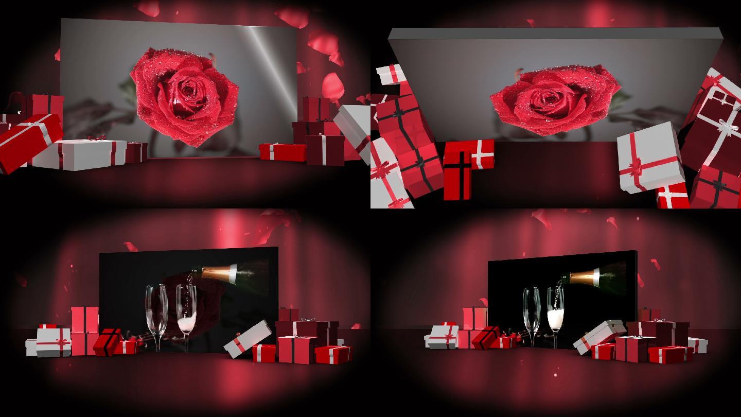 情人节蒙太奇与礼品盒插图和红色背景