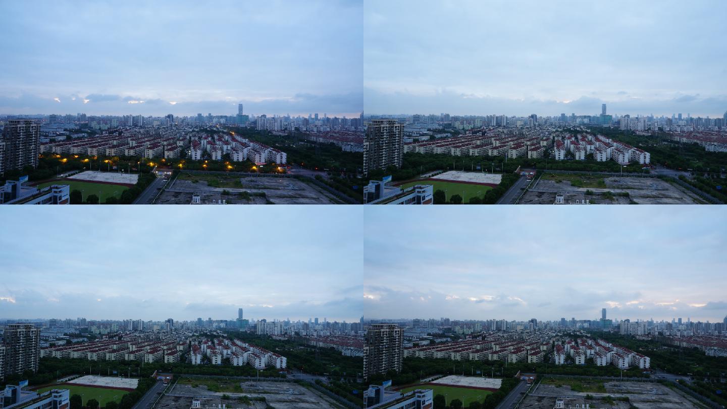 上海小区航拍空镜日转夜云层变换