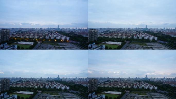 上海小区航拍空镜日转夜云层变换
