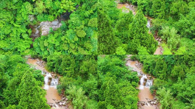 4k航拍雨后的山间小溪河流溪流风光