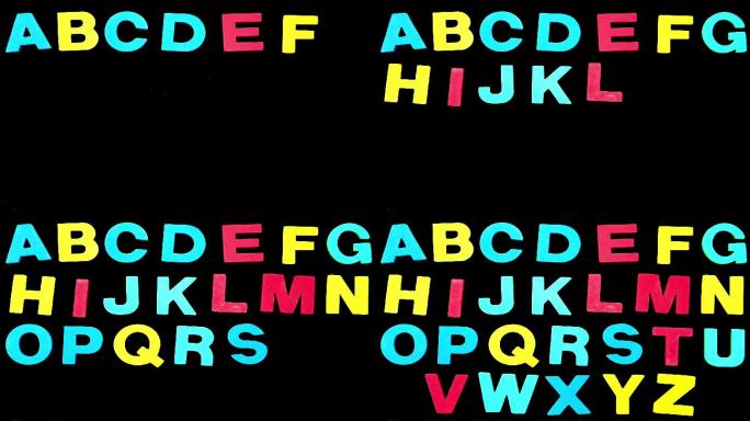 彩色字母出现在黑色背景上动画特效
