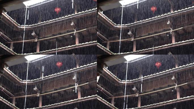 下雨天老房子古代建筑雨天福建古厝老房屋