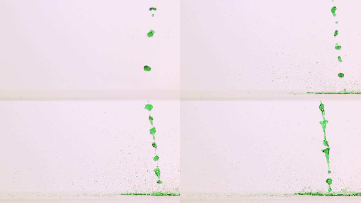 绿色液体在白色背景下流出特写