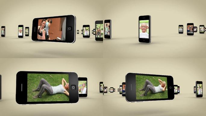 女性在智能手机屏幕上锻炼的动画视频
