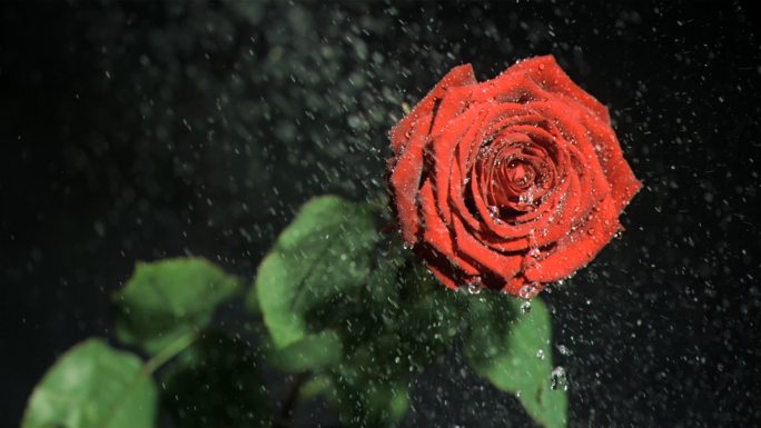 红色玫瑰花特写七夕情人节视频玫瑰红色水滴