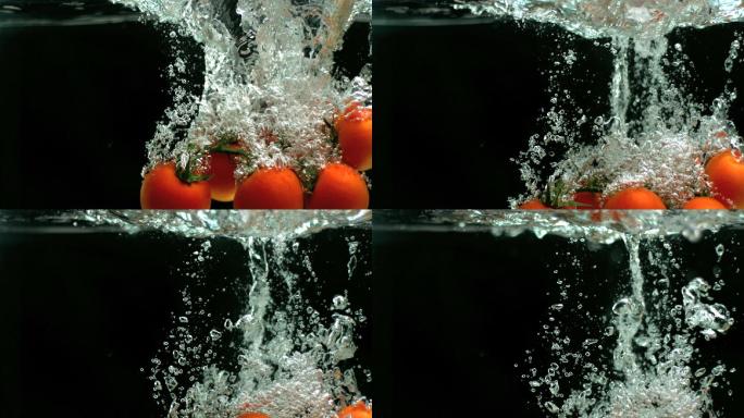 落入水中的西红柿特写