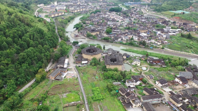 福建土楼云水谣和贵楼航拍漳州南靖古镇房屋