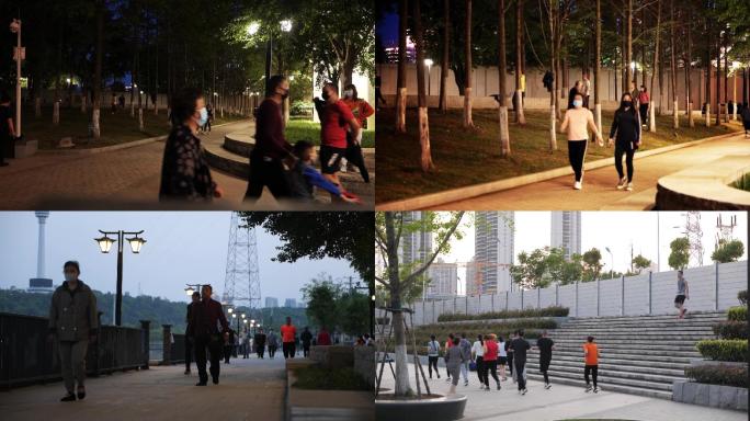 2022最新汉口江滩公园夜晚市民散步健身