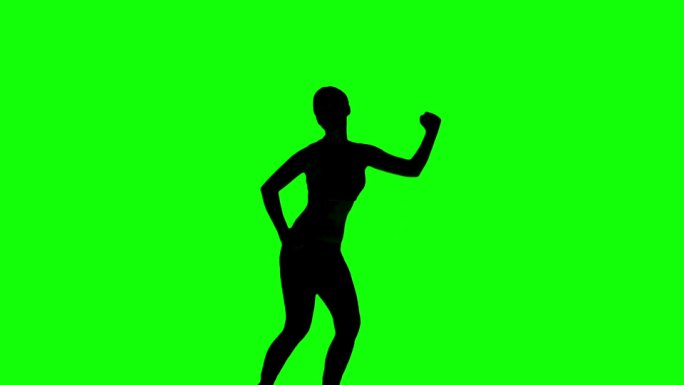 绿色背景下女人剪影跳起来特效