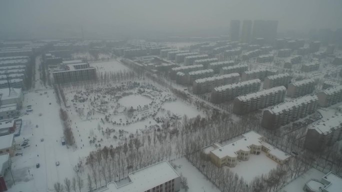 大雪中的黑龙江大庆乘新小区