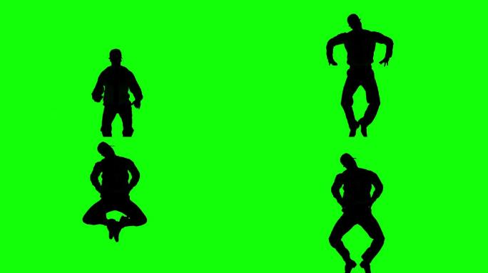 绿色背景下黑色男人剪影跳起来特效