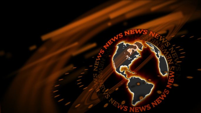 文字新闻围绕着一个橙色旋转的地球在黑色的背景