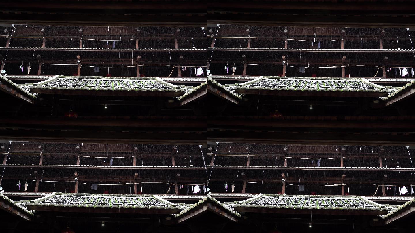 下雨天老房子古代建筑雨天福建古厝老房屋