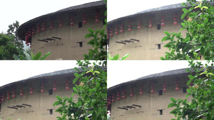 福建土楼云水谣怀远楼航拍南靖土楼下雨天