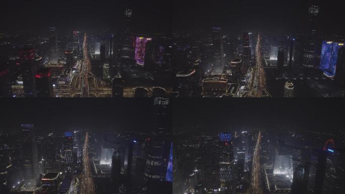 北京国贸中国尊车流夜景航拍
