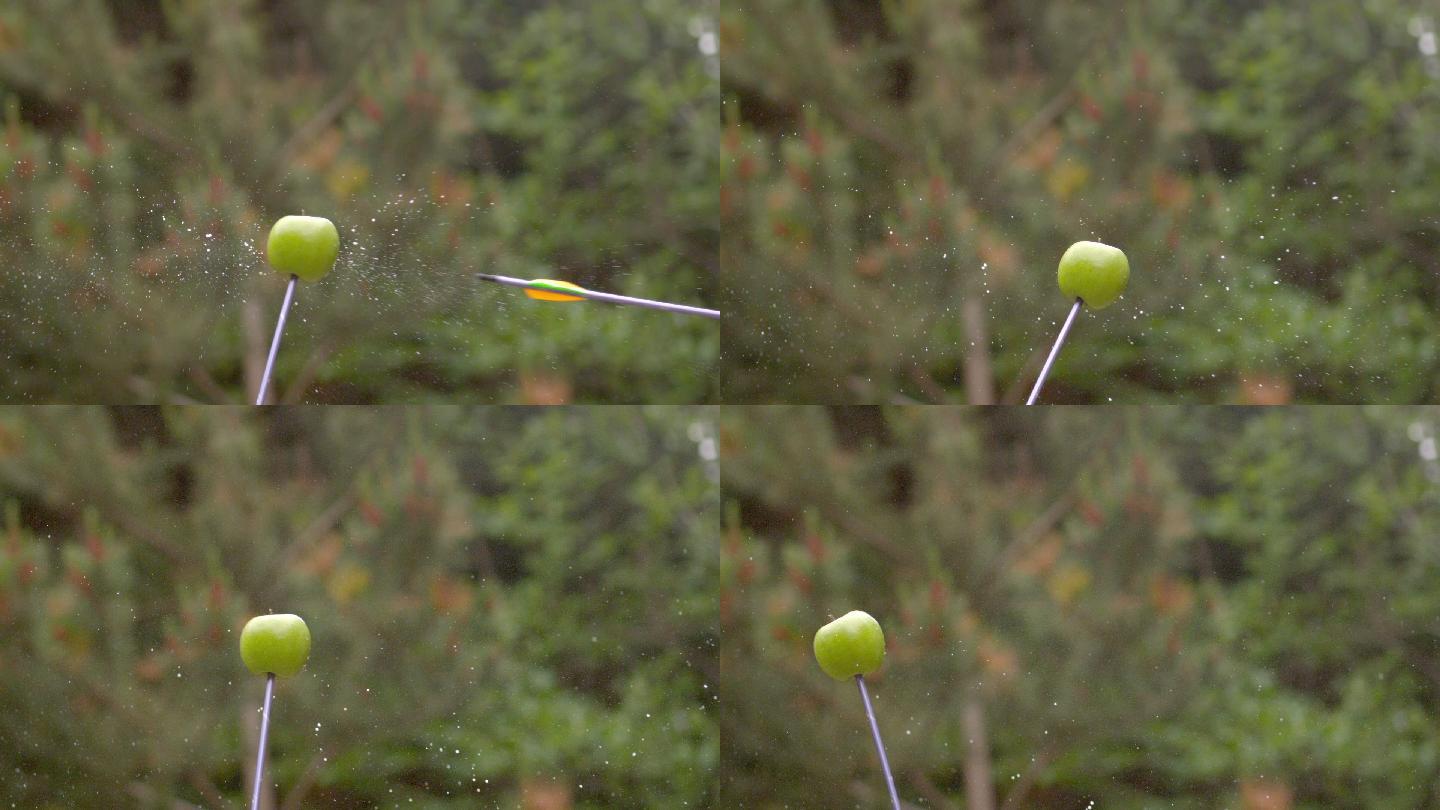 箭射穿苹果的慢镜头