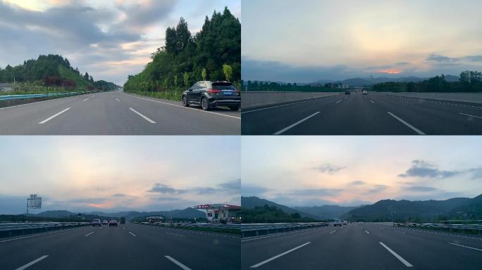 中国高速公路驾车第一视角运动晚霞延时