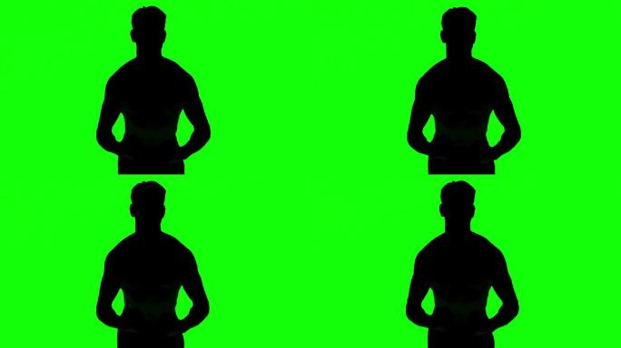绿色背景下男人剪影展示肌肉特效