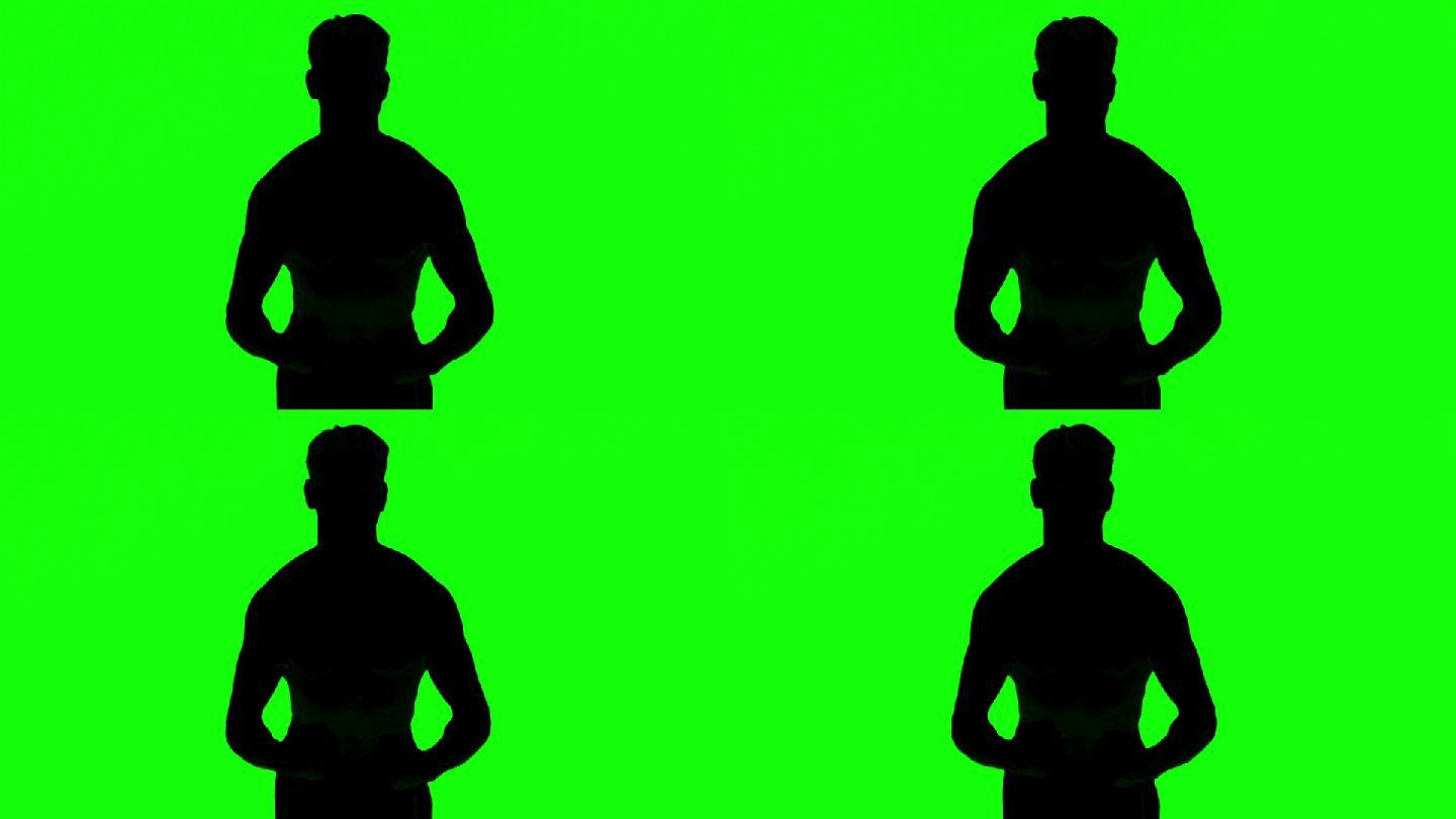 绿色背景下男人剪影展示肌肉特效