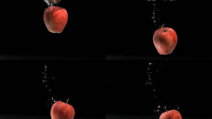 苹果掉进水中特写果蔬气泡泡沫