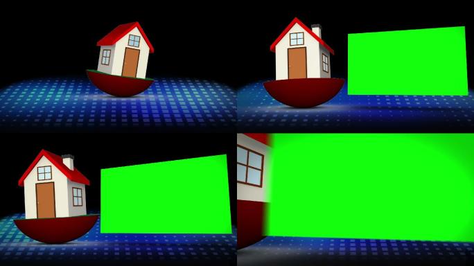 在黑色背景上的一个色度键空间之外的红色模型房子